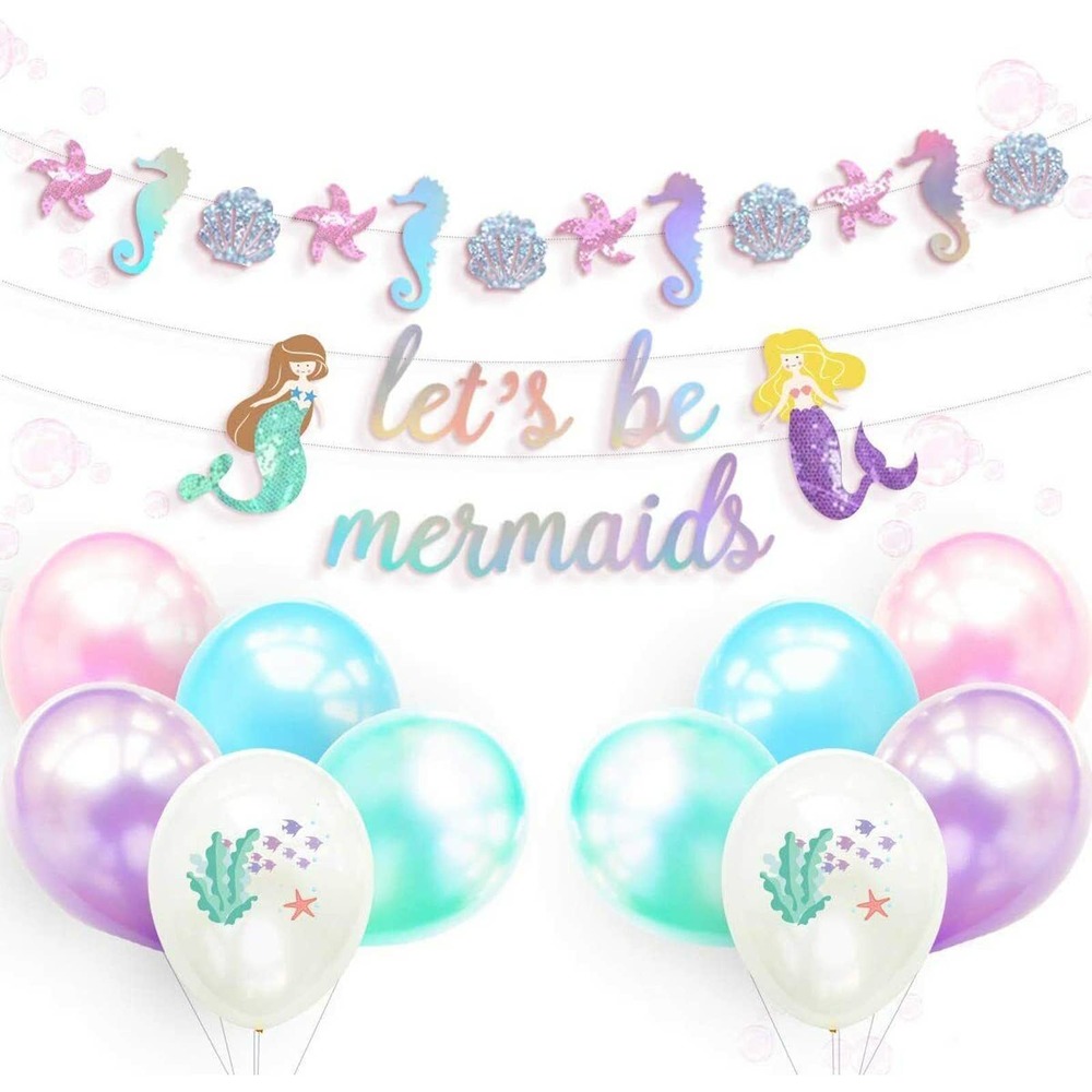 Birthday Party Decorations Pre-Assembled Glitter Mermaid Banner Let’s Be Mermaid